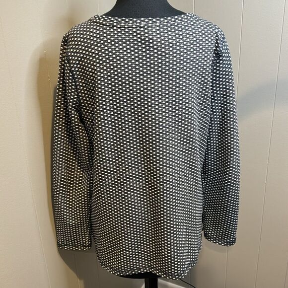 Talbots navy white dot textured stretch woven long sleeve pullover tunic. Medium - Picture 4 of 6